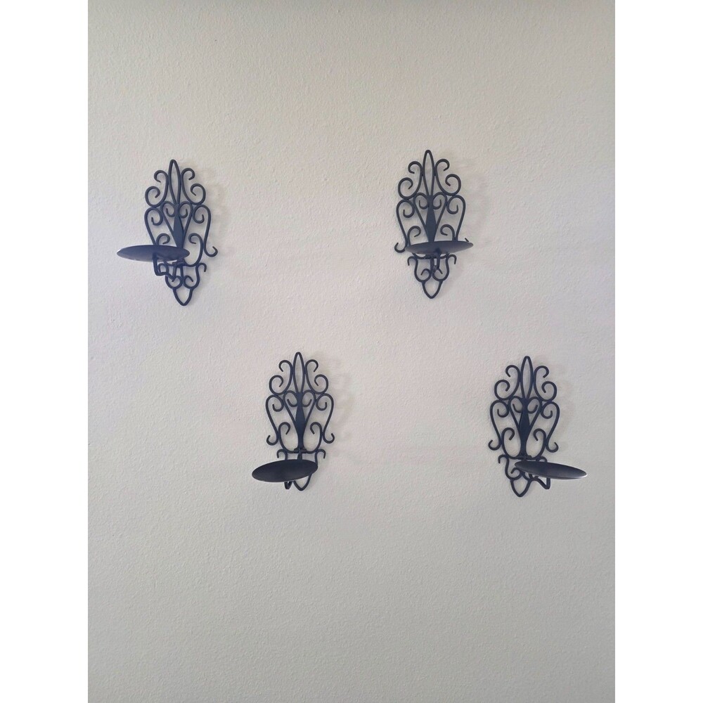 Set of 4 Black Iron Scroll Wall Sconce Candle Holders Decorative Pillar Sconces